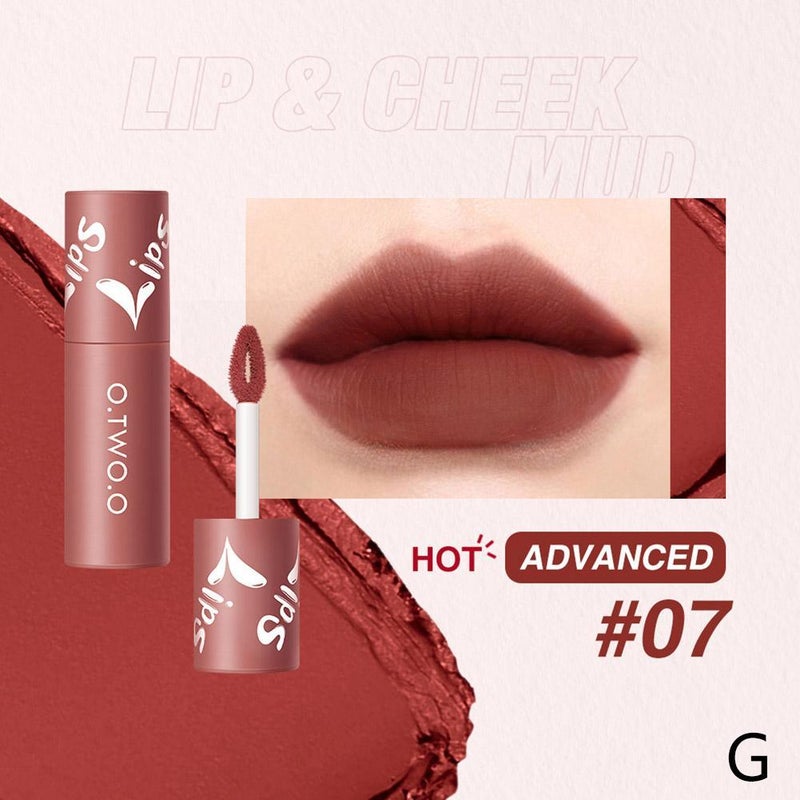 O.TWO.O Lip Mud, Matte Finish, Dual-Use Lip & Cheek Powder, Airy Lip Gloss, Non-Transferable Lip Tint